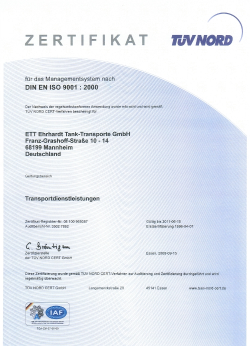 Urkunde Zert 9001 2008